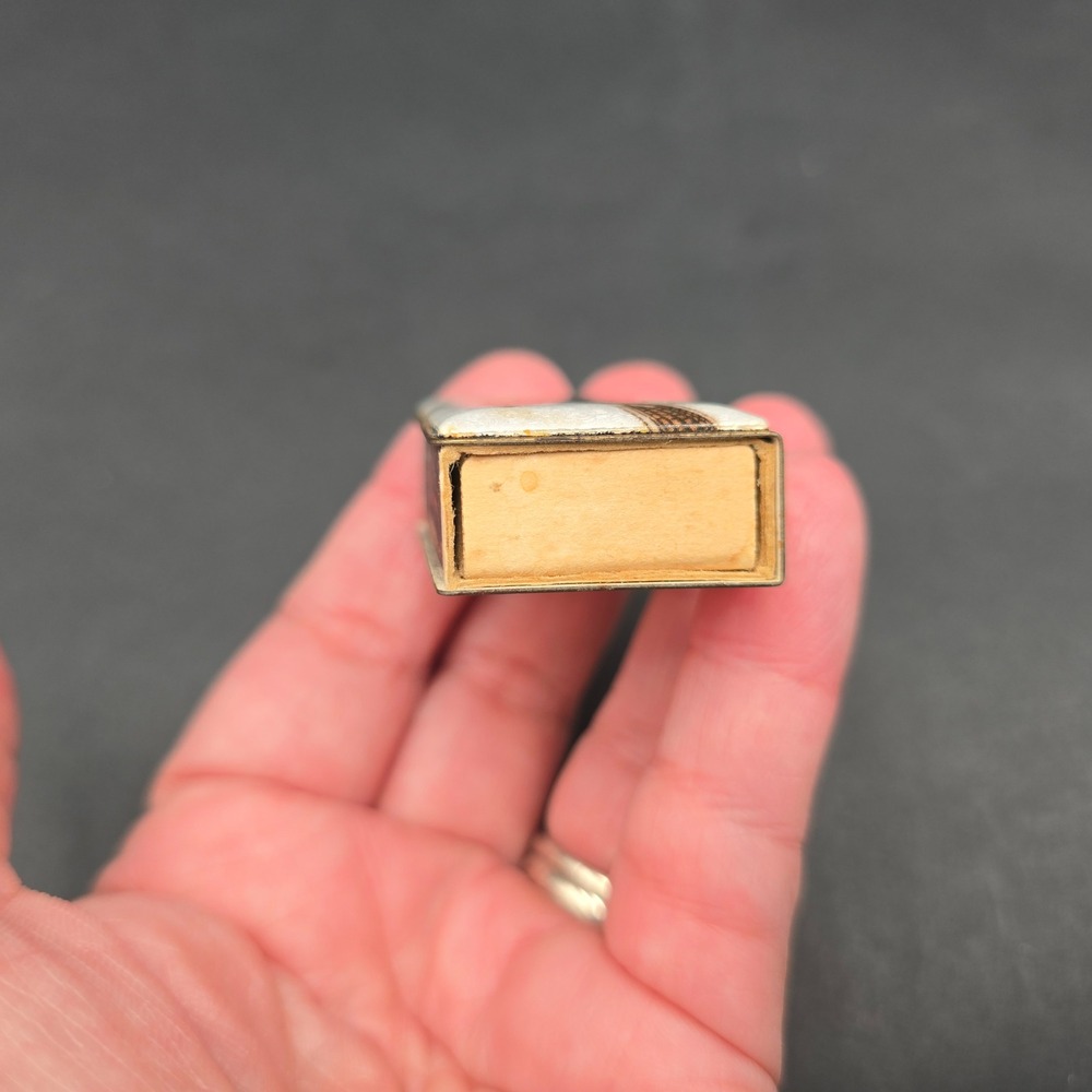Vintage Brass Guilloche Enamel Meadowlark Bird Matchbox Cover with Matches - Picture 9 of 10